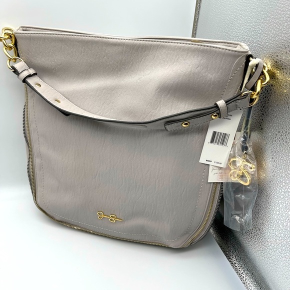 NWT ($110) Jessica Simpson Gray Leather Handbag Celina Shoulder bag purse boho - Picture 1 of 8
